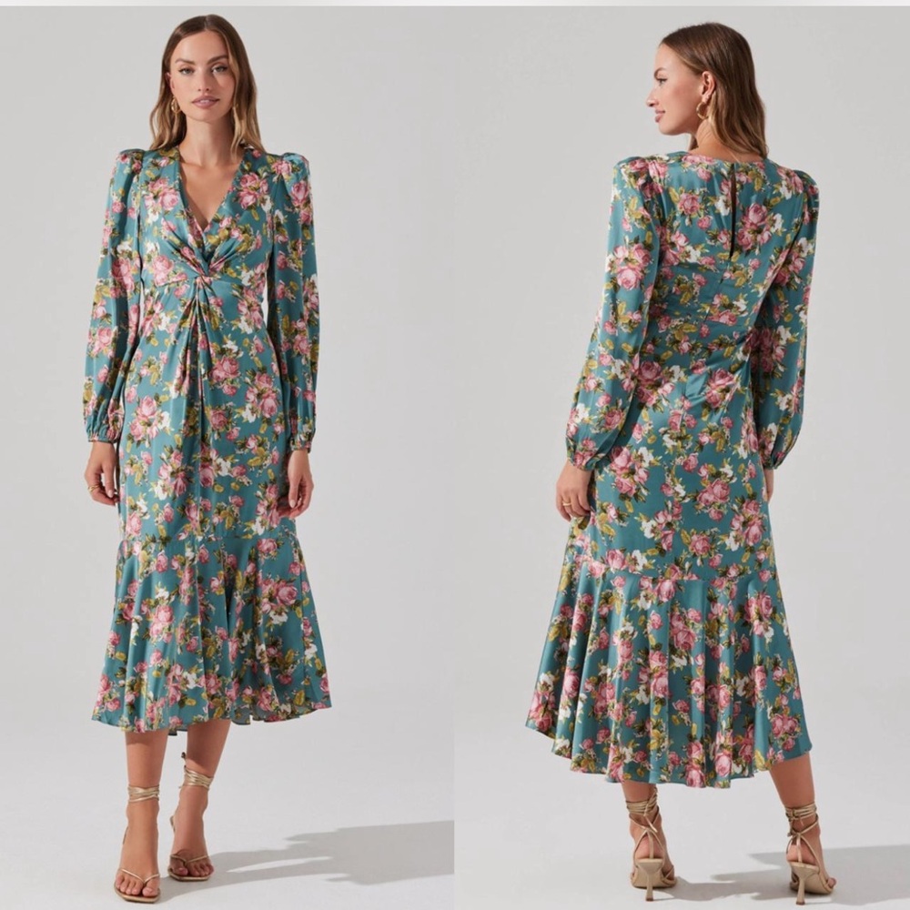 NWT ASTR THE LABEL ANTHROPOLOGIE SATIN FLORAL MIDI DRESS SZ M